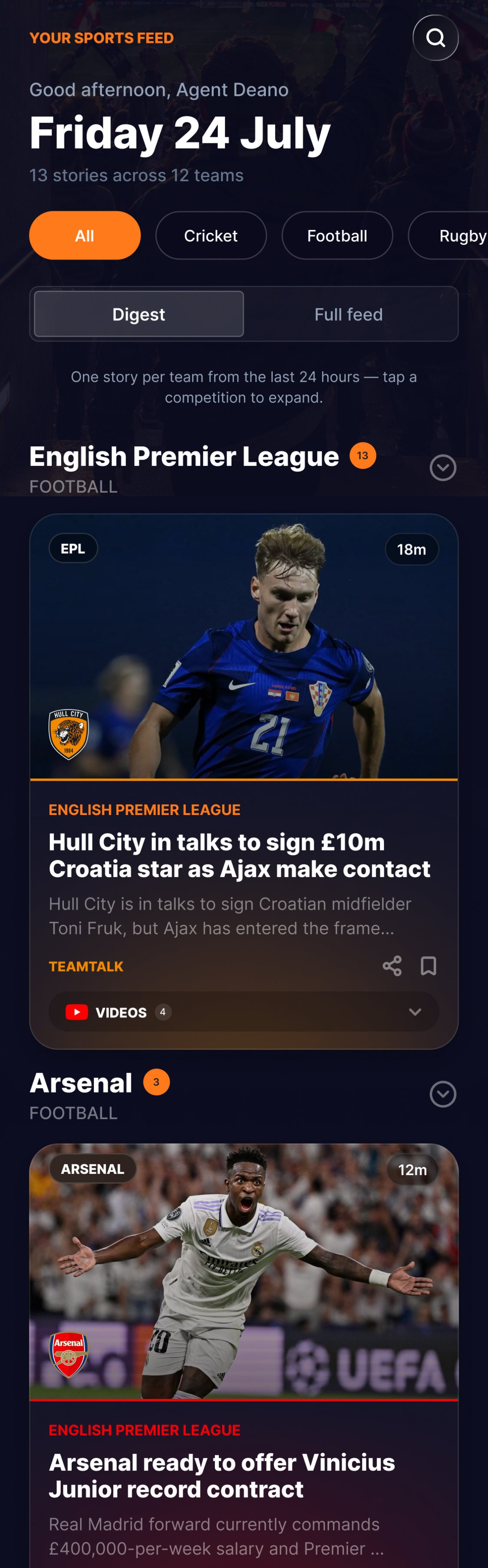 Digest & Full Feed for Agent Detour Sports App